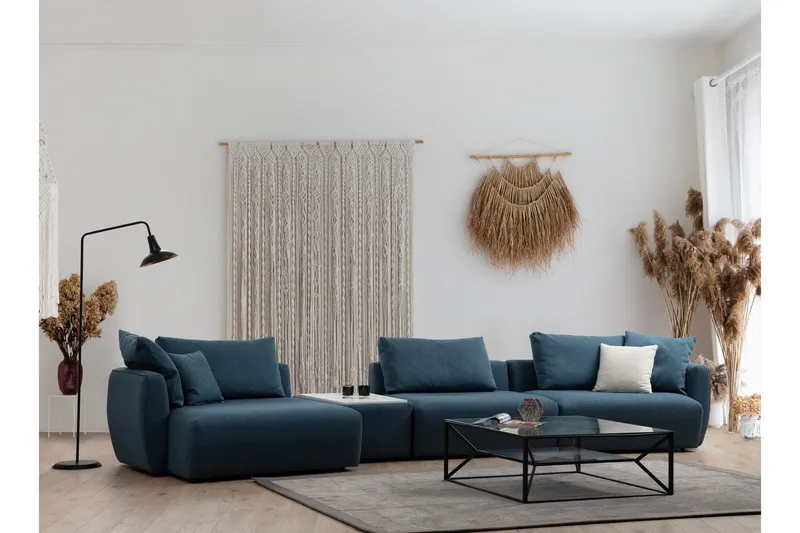 Viimse 3-personers Venstrevendt Sofa med Chaiselong 425 cm i Stof, Blå