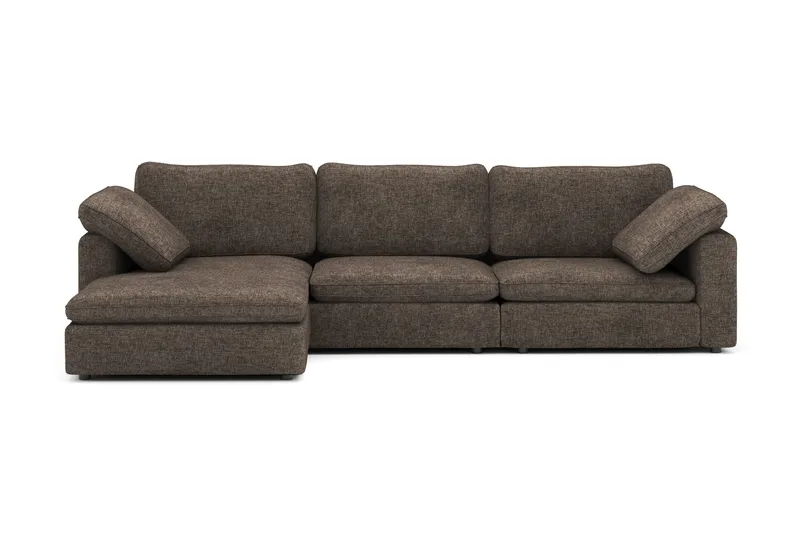 Visby 4-personers L-formet dyb vendbar sofa med chaiselong i stof, Mørkebrun
