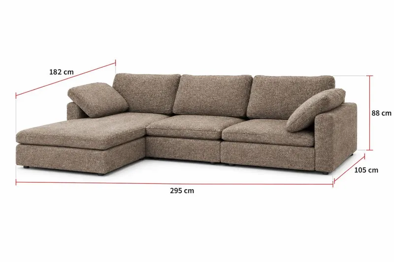 Visby 4-personers dyb L-formet vendbar sofa med divan i stof - Brun - Møbler - Sofaer - Sofa med chaiselong