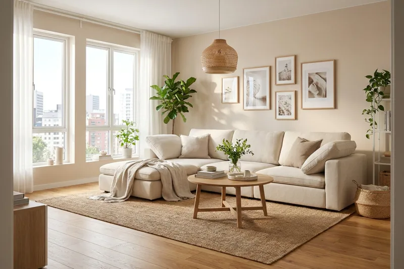 Visby 4-personers L-formet dyb vendbar sofa med chaiselong i stof - Beige - Møbler - Sofaer - Sofa med chaiselong