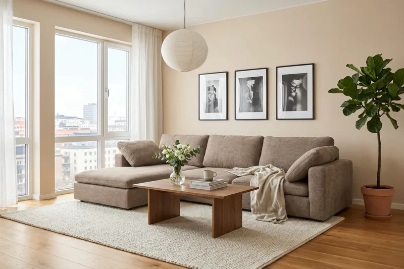 Visby 4-personers L-formet dyb vendbar sofa med chaiselong i stof - Brun - Møbler - Sofaer - Sofa med chaiselong