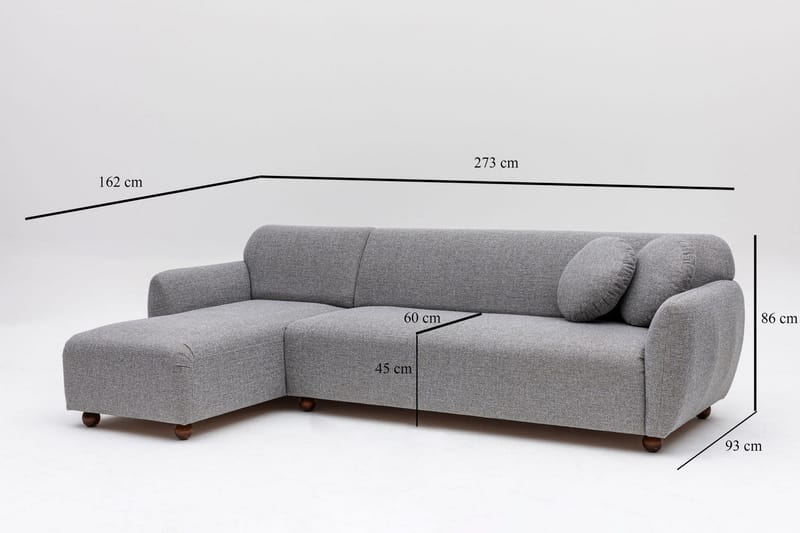 Whitecliffs Chaiselongsofa 3-personers - Grå - Møbler - Sofaer - Sofa med chaiselong - 3 personers sofa med chaiselong