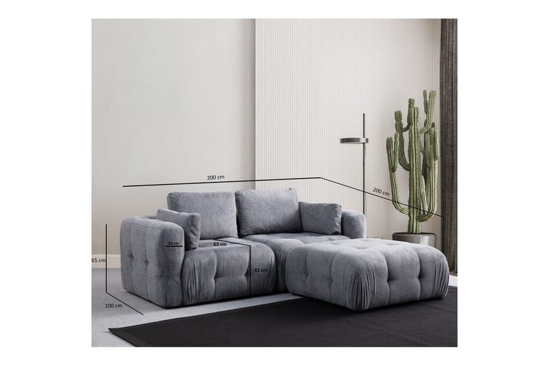 Yvara Sofa med Divan 2-sits - Grå - Møbler - Sofaer - Modulsofaer - Komplet modulsofa