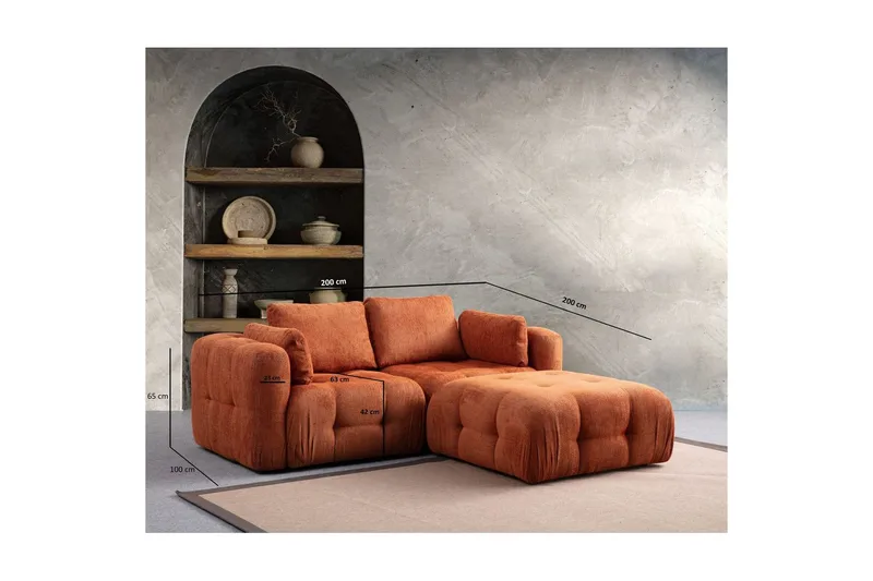 Yvara Sofa med Divan 2-sits - Orange - Møbler - Sofaer - Modulsofaer - Komplet modulsofa