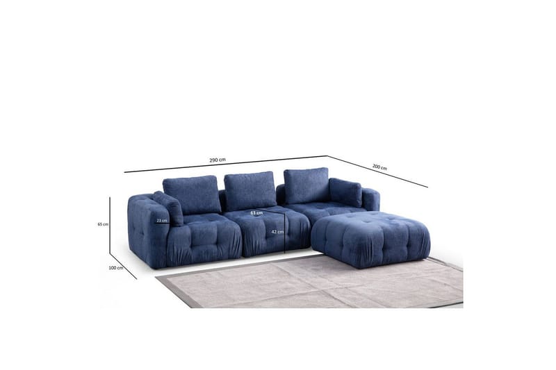 Yvara Sofa med Divan 4-sits - Blå - Møbler - Sofaer - Modulsofaer - Komplet modulsofa