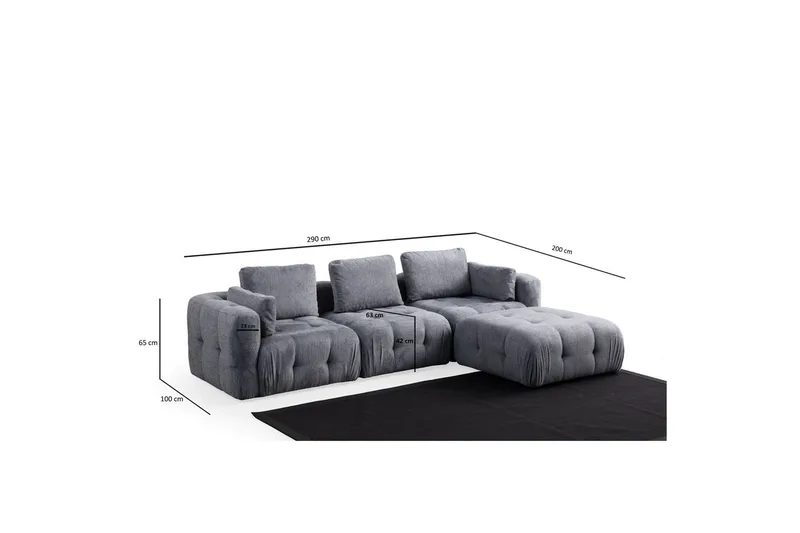 Yvara Sofa med Divan 4-sits - Grå - Møbler - Sofaer - Sofa med chaiselong