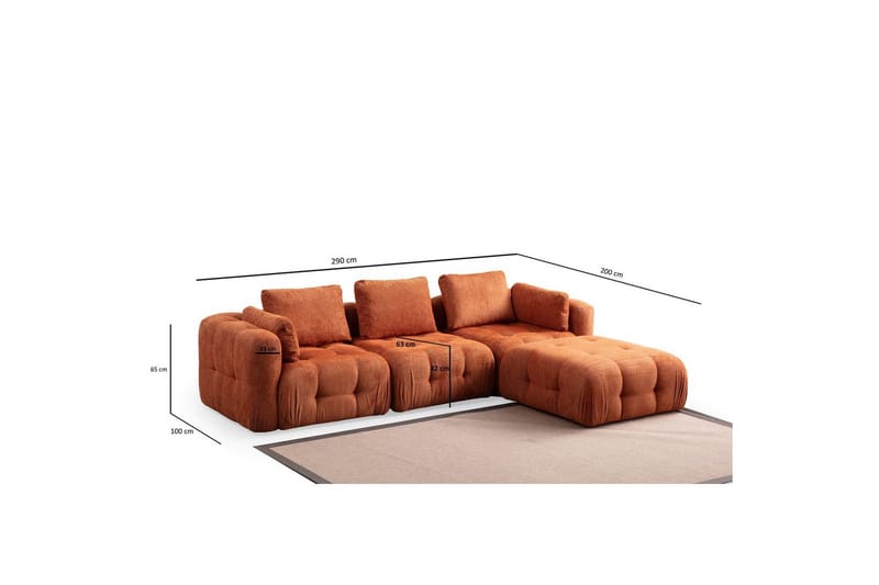 Yvara Sofa med Divan 4-sits - Orange - Møbler - Sofaer - Modulsofaer - Komplet modulsofa
