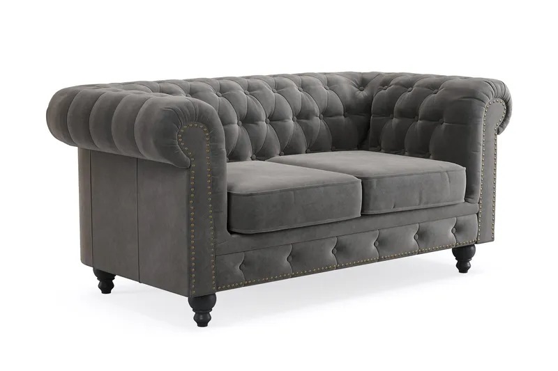 Chesterfield Deluxe 2-pers Sofa - Mørkegrå - Møbler - Sofaer - Velour sofaer