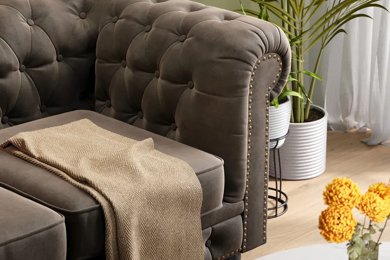 Chesterfield Deluxe 2-pers Sofa - Mørkegrå - Møbler - Sofaer - Velour sofaer