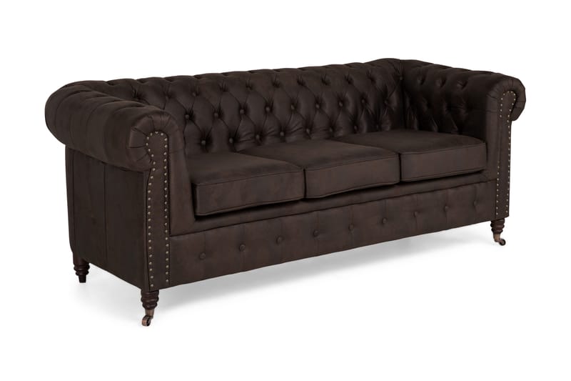 Chesterfield Deluxe 3-pers Sofa - Mørkebrun - Lædersofaer - Chesterfield sofaer - 3 personers sofa