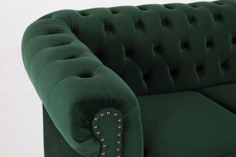 Chesterfield Deluxe Veloursofa 3-pers - Mørkegrøn - Chesterfield sofaer - 3 personers sofa - Velour sofaer