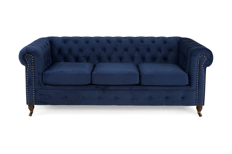 Chesterfield Deluxe Veloursofa 3-pers - Petrolblå - Chesterfield sofaer - 3 personers sofa - Velour sofaer