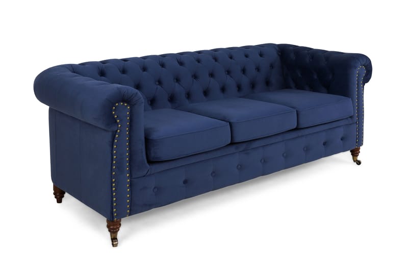 Chesterfield Deluxe Veloursofa 3-pers - Petrolblå - Velour sofaer - Chesterfield sofaer - 3 personers sofa