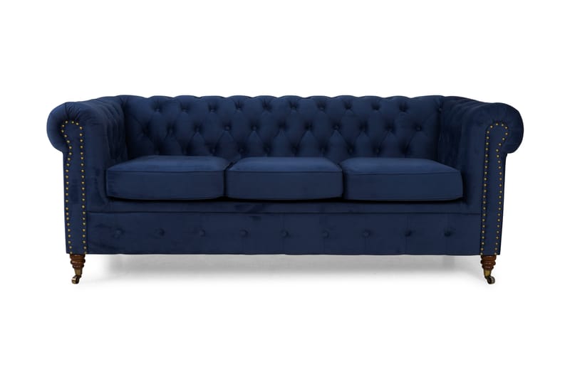Chesterfield Deluxe Veloursofa 3-pers - Petrolblå - Velour sofaer - Chesterfield sofaer - 3 personers sofa