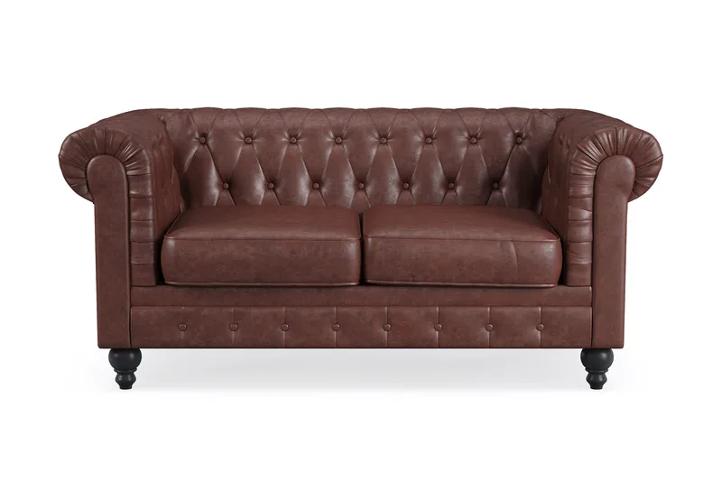 Chesterfield Lyx 2-sædet Dyb sofa kunstlæder, Mørkebrun PU