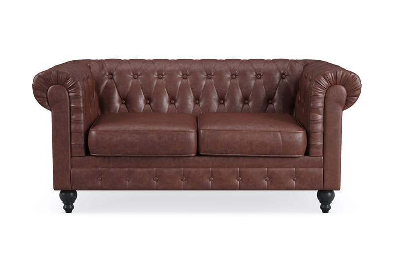 Chesterfield Lyx 2-sædet Dyb sofa kunstlæder, Mørkebrun PU