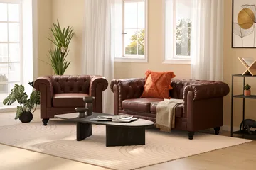 Chesterfield Lyx 2-sædet Dyb sofa kunstlæder - Mørkebrun - Møbler - Sofaer - 2 personers sofa