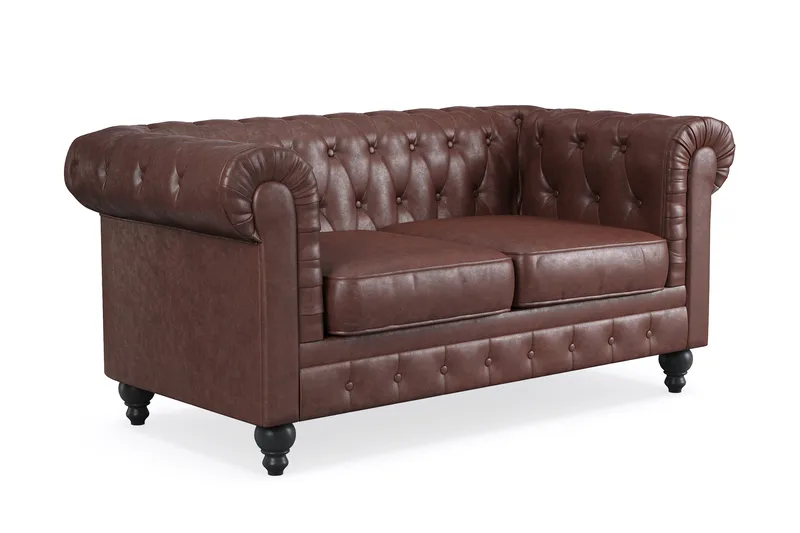 Chesterfield Lyx 2-sædet Dyb sofa kunstlæder - Mørkebrun PU - Møbler - Sofaer - 2 personers sofa