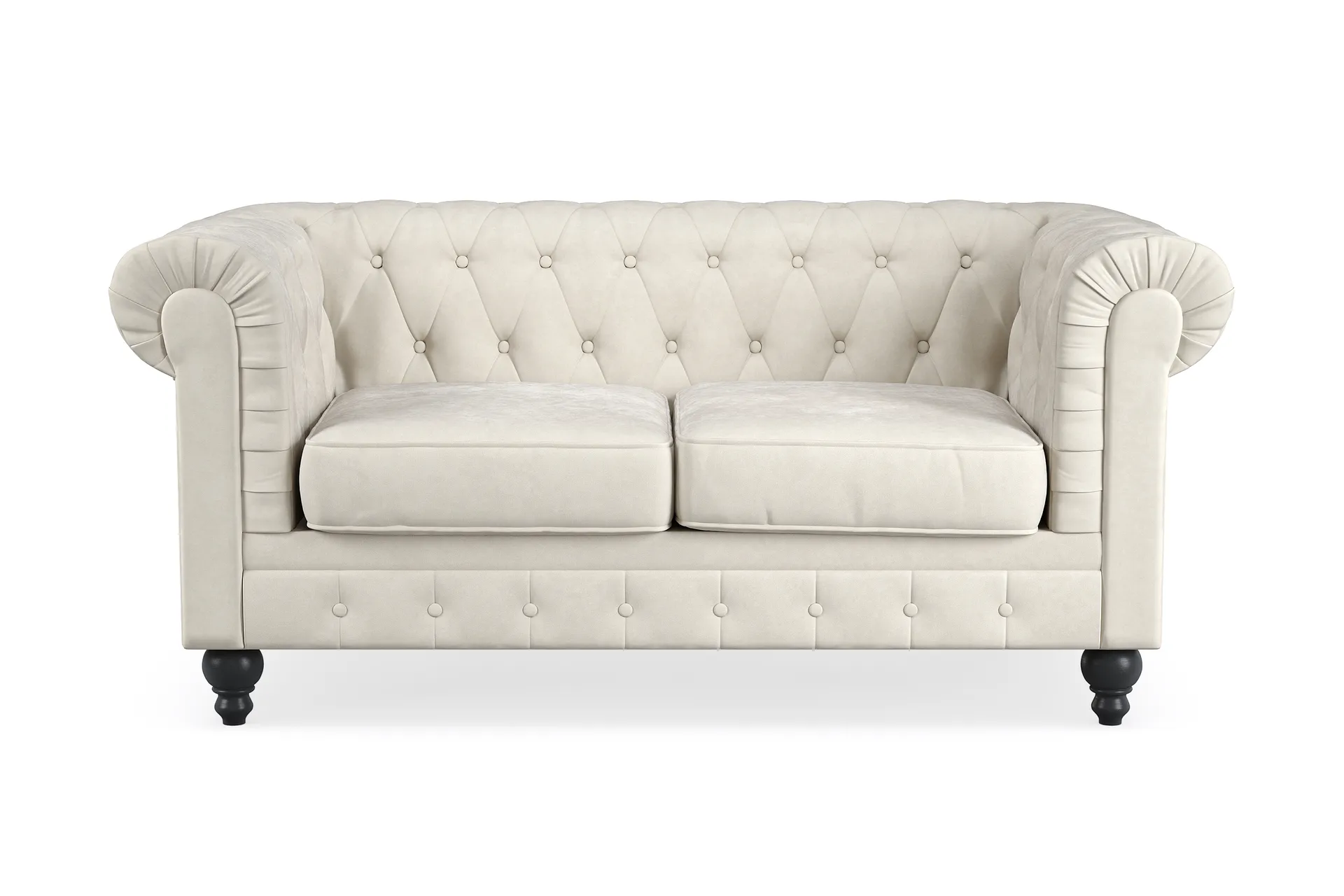 Manor House Chesterfield Lyx 2-sædet Fløjlssofa – Lille dyb sofa Beige ...