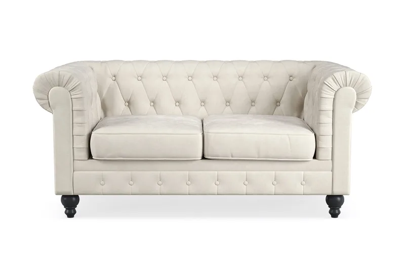 Chesterfield Lyx 2-sædet Fløjlssofa – Lille dyb sofa, Beige Fløjl