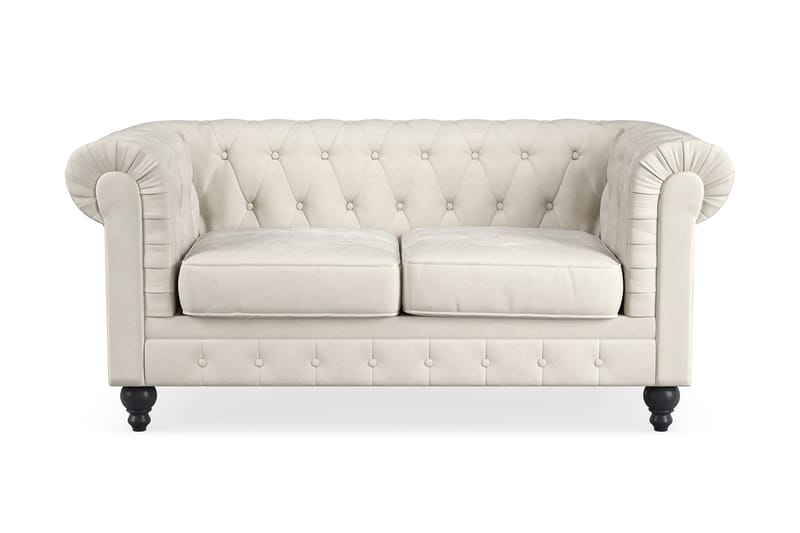 Chesterfield Lyx 2-sædet Fløjlssofa – Lille dyb sofa, Beige Fløjl