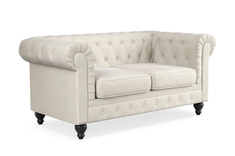 Chesterfield Lyx 2-sædet Fløjlssofa – Lille dyb sofa - Beige Fløjl - Møbler - Sofaer - 2 personers sofa