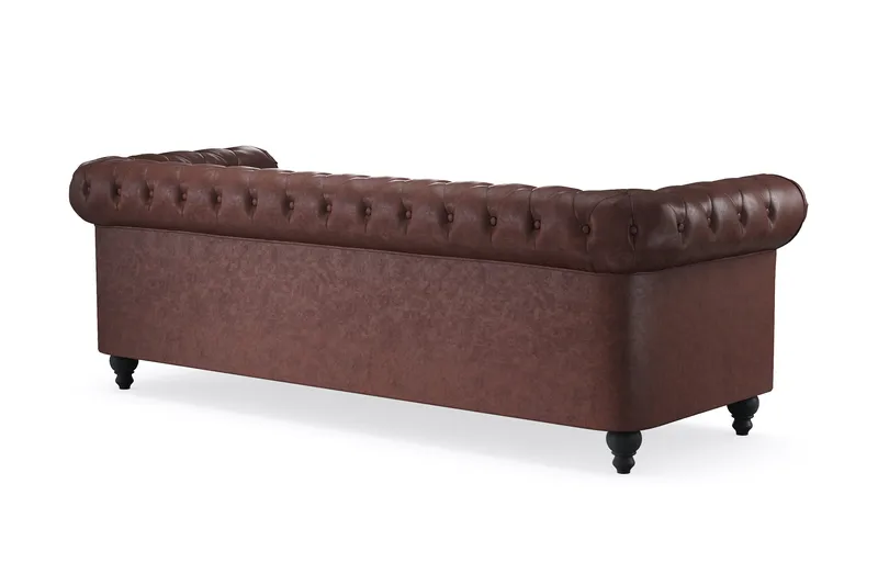 Chesterfield Lyx 3-sædet Dyb sofa kunstlæder - Mørkebrun PU - Møbler - Sofaer - Lædersofaer