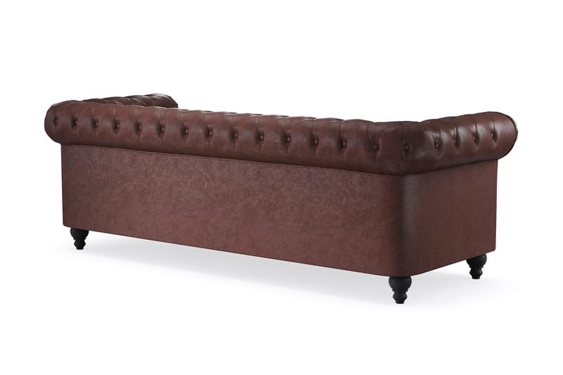 Chesterfield Lyx 3-sædet Dyb sofa kunstlæder - Mørkebrun PU - Møbler - Sofaer - Chesterfield sofaer