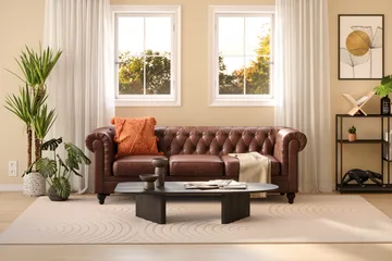 Chesterfield Lyx 3-sædet Dyb sofa kunstlæder - Mørkebrun - Møbler - Sofaer - Chesterfield sofaer