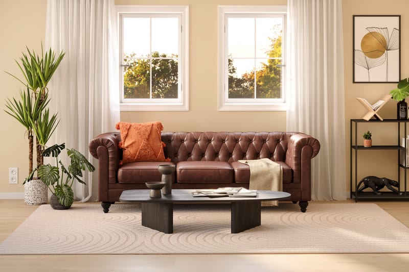 Chesterfield Lyx 3-sædet Dyb sofa kunstlæder - Mørkebrun PU - Møbler - Sofaer - Chesterfield sofaer