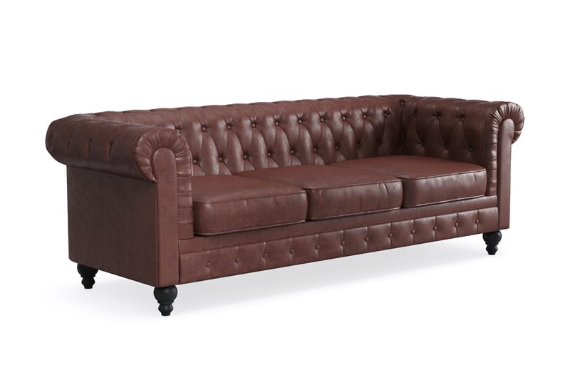 Chesterfield Lyx 3-sædet Dyb sofa kunstlæder - Mørkebrun PU - Møbler - Sofaer - Chesterfield sofaer