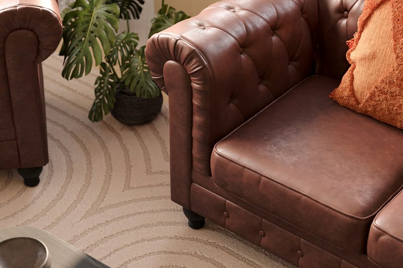 Chesterfield Lyx 3-sædet Dyb sofa kunstlæder - Mørkebrun PU - Møbler - Sofaer - Chesterfield sofaer