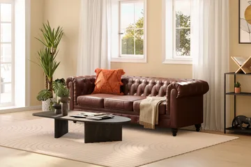 Chesterfield Lyx 3-sædet Dyb sofa kunstlæder - Mørkebrun - Møbler - Sofaer - Chesterfield sofaer