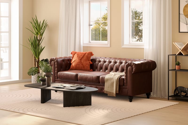 Chesterfield Lyx 3-sædet Dyb sofa kunstlæder - Mørkebrun PU - Møbler - Sofaer - Chesterfield sofaer