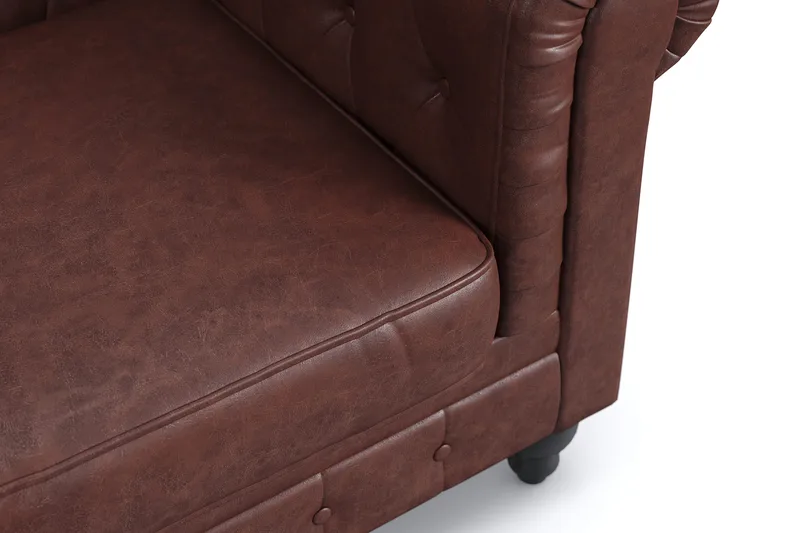 Chesterfield Lyx 3-sædet Dyb sofa kunstlæder - Mørkebrun PU - Møbler - Sofaer - Chesterfield sofaer