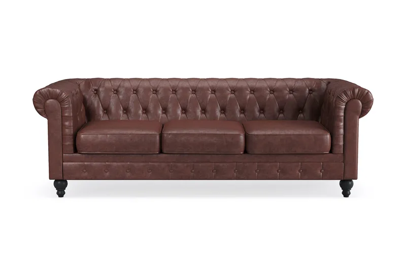 Chesterfield Lyx 3-sædet Dyb sofa kunstlæder, Mørkebrun PU