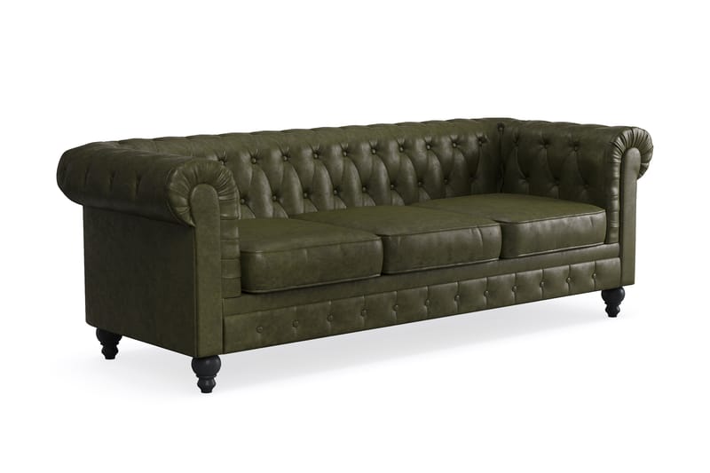 Chesterfield Lyx 3-sædet Dyb sofa kunstlæder - Mørkegrøn PU - Møbler - Sofaer - Lædersofaer