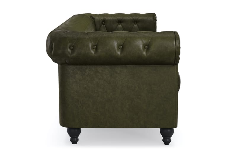Chesterfield Lyx 3-sædet Dyb sofa kunstlæder - Mørkegrøn PU - Møbler - Sofaer - Lædersofaer
