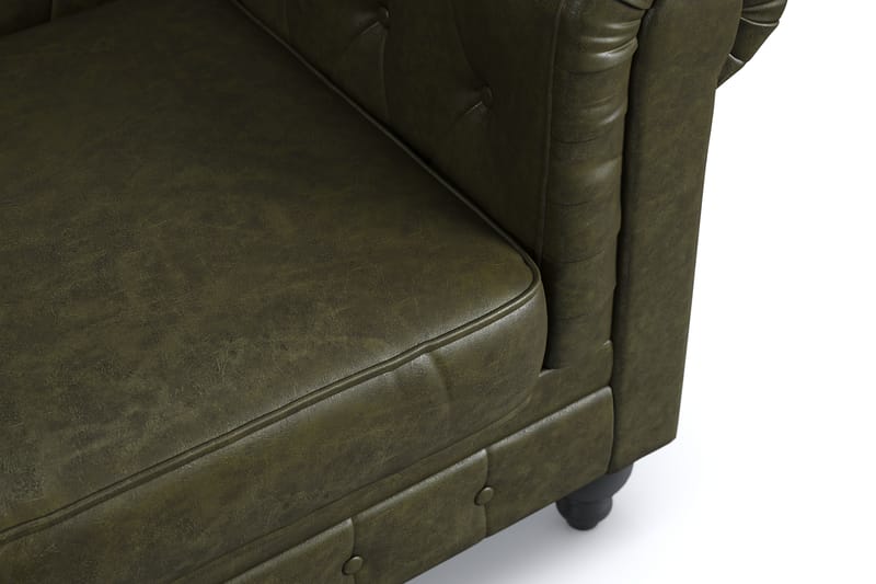 Chesterfield Lyx 3-sædet Dyb sofa kunstlæder - Mørkegrøn PU - Møbler - Sofaer - Lædersofaer