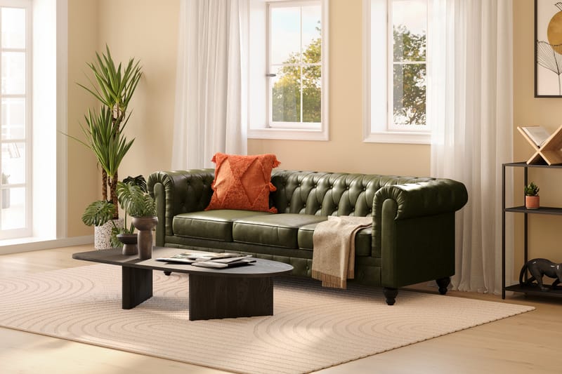 Chesterfield Lyx 3-sædet Dyb sofa kunstlæder - Mørkegrøn PU - Møbler - Sofaer - Lædersofaer