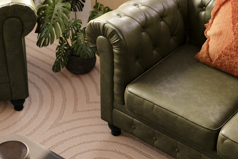 Chesterfield Lyx 3-sædet Dyb sofa kunstlæder - Mørkegrøn PU - Møbler - Sofaer - Lædersofaer