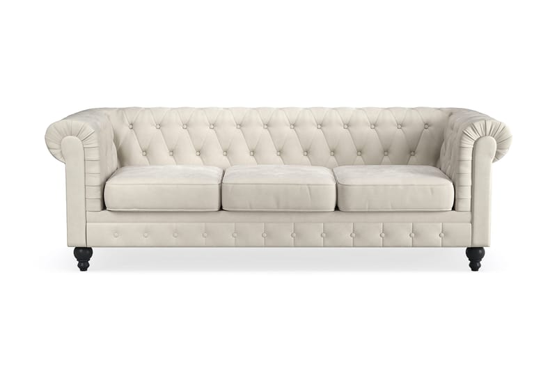 Chesterfield Lyx 3-sædet Fløjlssofa – Dyb sofa - Beige - Møbler - Sofaer - Chesterfield sofaer