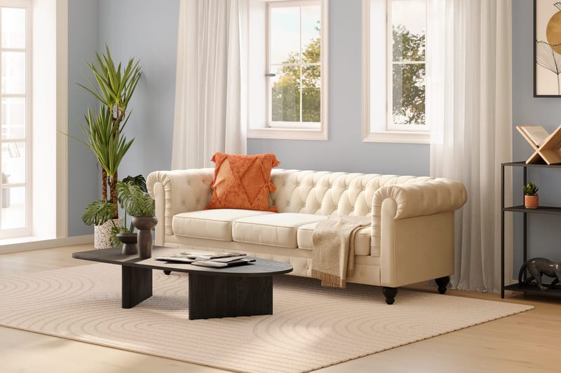 Chesterfield Lyx 3-sædet Fløjlssofa – Dyb sofa - Beige - Møbler - Sofaer - Chesterfield sofaer