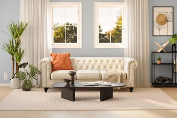 Chesterfield Lyx 3-sædet Fløjlssofa – Dyb sofa - Beige - Møbler - Sofaer - Chesterfield sofaer