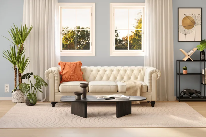 Chesterfield Lyx 3-sædet Fløjlssofa – Dyb sofa - Beige - Møbler - Sofaer - Chesterfield sofaer