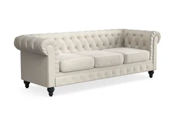 Chesterfield Lyx 3-sædet Fløjlssofa – Dyb sofa - Beige - Møbler - Sofaer - Chesterfield sofaer