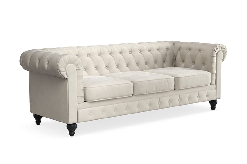 Chesterfield Lyx 3-sædet Fløjlssofa – Dyb sofa - Beige - Møbler - Sofaer - Chesterfield sofaer