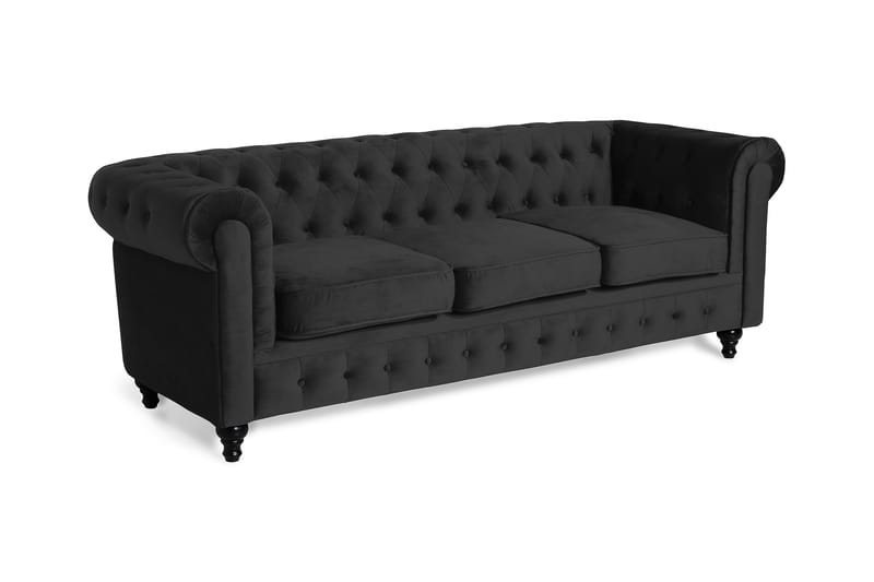 Chesterfield Lyx Veloursofa 3-pers - Sort - Chesterfield sofaer - 3 personers sofa - Velour sofaer