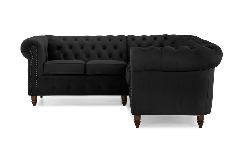 Chesterfield Deluxe Hjørnesofa Velour - Sort - Hjørnesofa - Chesterfield sofaer - Chesterfield hjørnesofa - Velour sofaer