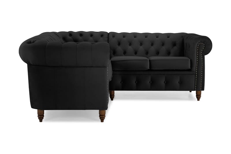 Chesterfield Deluxe Hjørnesofa Velour - Sort - Hjørnesofa - Chesterfield sofaer - Chesterfield hjørnesofa - Velour sofaer